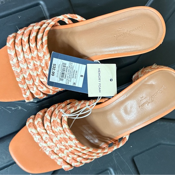 Shoes - Braided Strap Orange Slide Sandals - Women